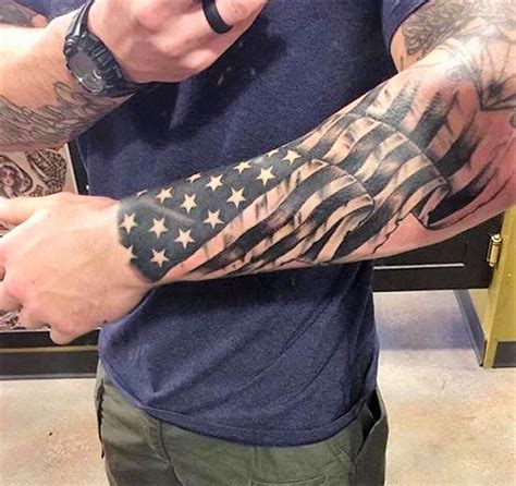 black and grey flag tattoo|american flag tattoo forearm.